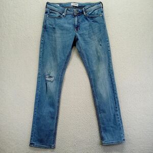 Jack & Jones Jeans Mens 32x32 Distressed Glenn Straight Stretch Slim Low‎ Light
